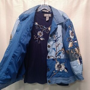Indigo‎ Moon 2pc Floral Patchwork Jacket & T-shirt Womens 1X Embroidered Granny